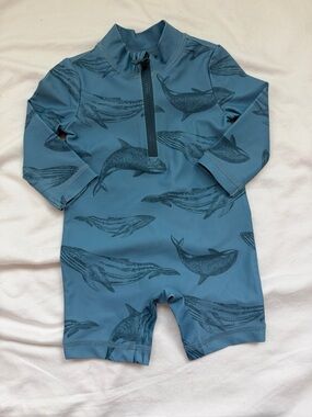 Baby Blue Whale Print Sun Protection Rashguard